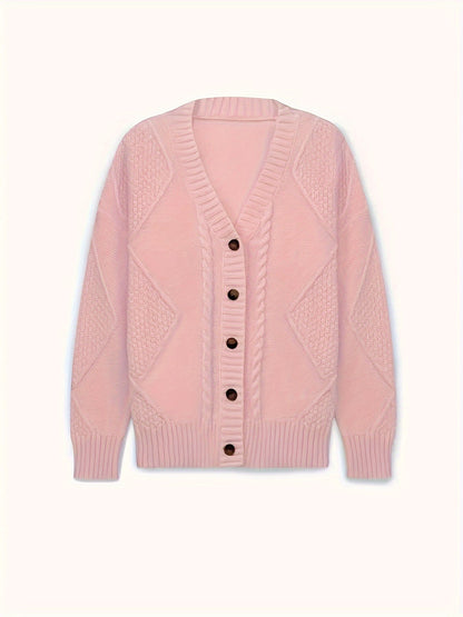 Kessoro women's cozy cable-knit button-front cardigan in pink and apricot