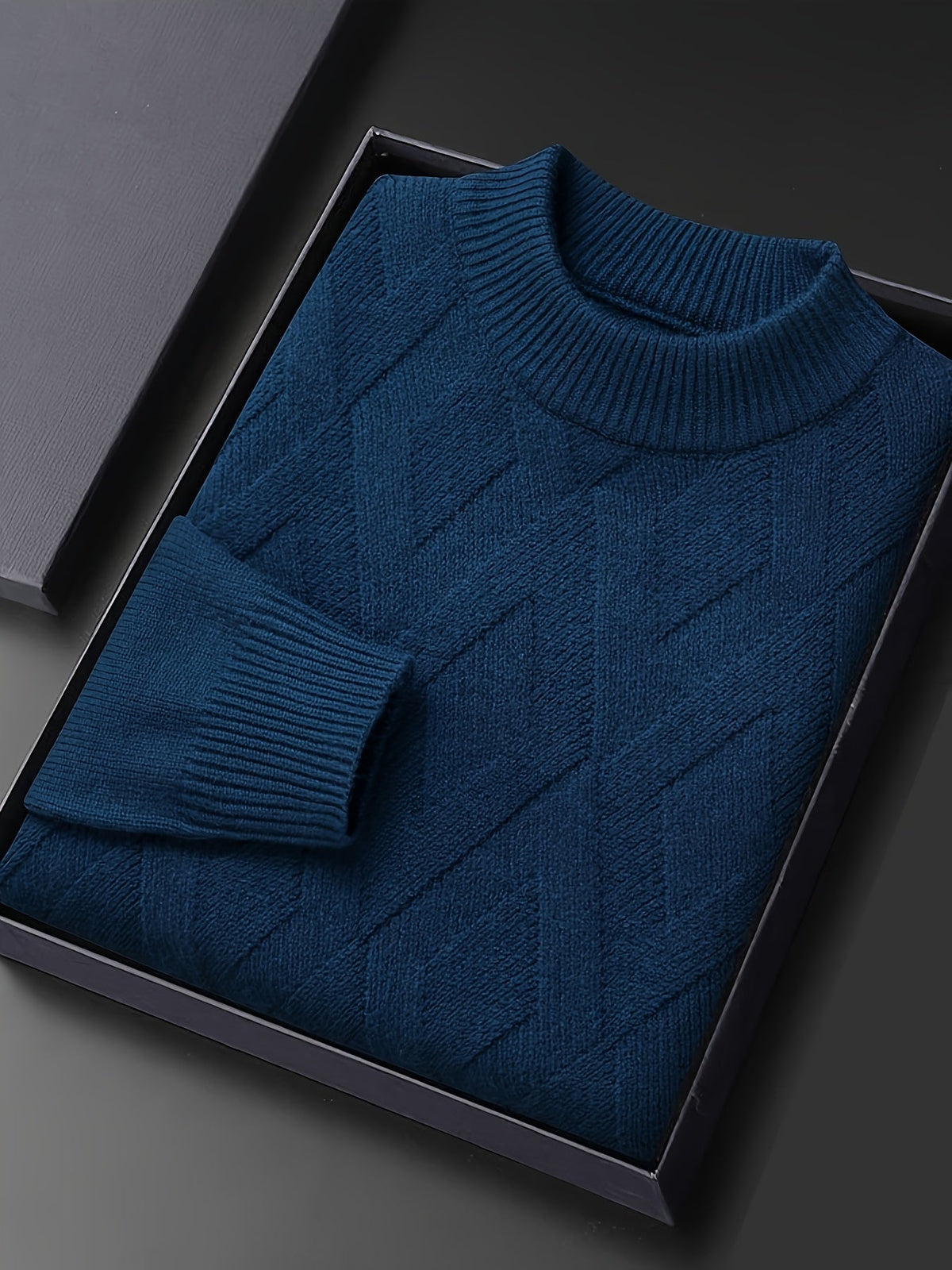 Kessoro men's textured mock-neck knit sweater in deep blue-grey winter tones