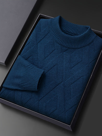 Kessoro men's textured mock-neck knit sweater in deep blue-grey winter tones