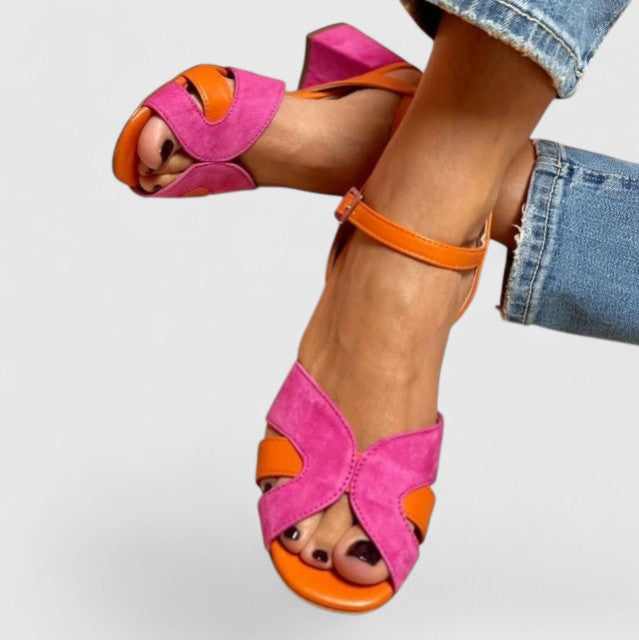 Kessoro women's multicolor orthopedic ankle strap heels in pink, for women