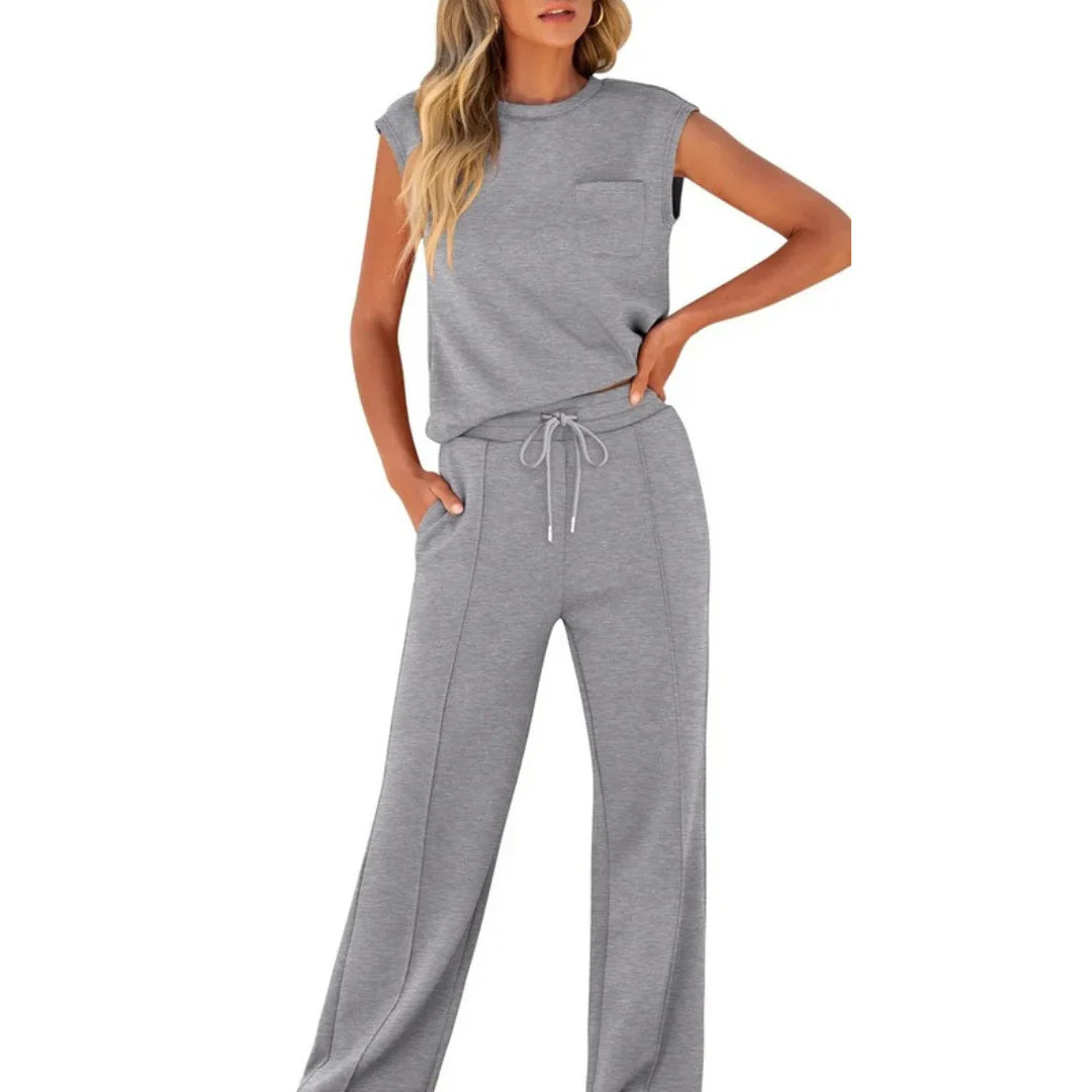 Women's soft summer lounge set in black, brown, rose red, ocean blue, pink and neutrals