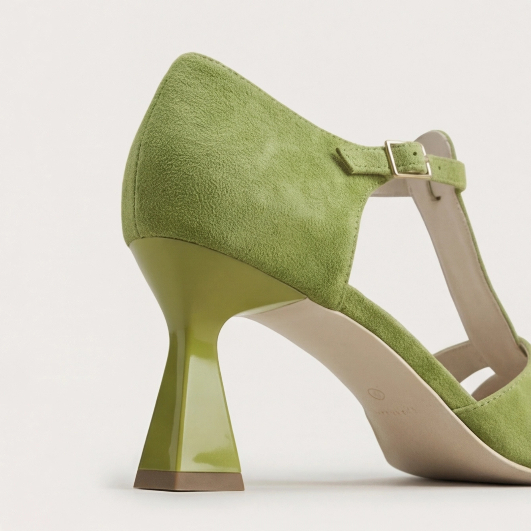 Women's green closed-toe strap heels