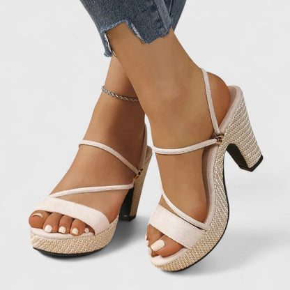 Women's lace chunky block heels in black and white