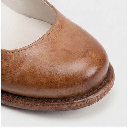 Women's light brown retro ankle-strap heels