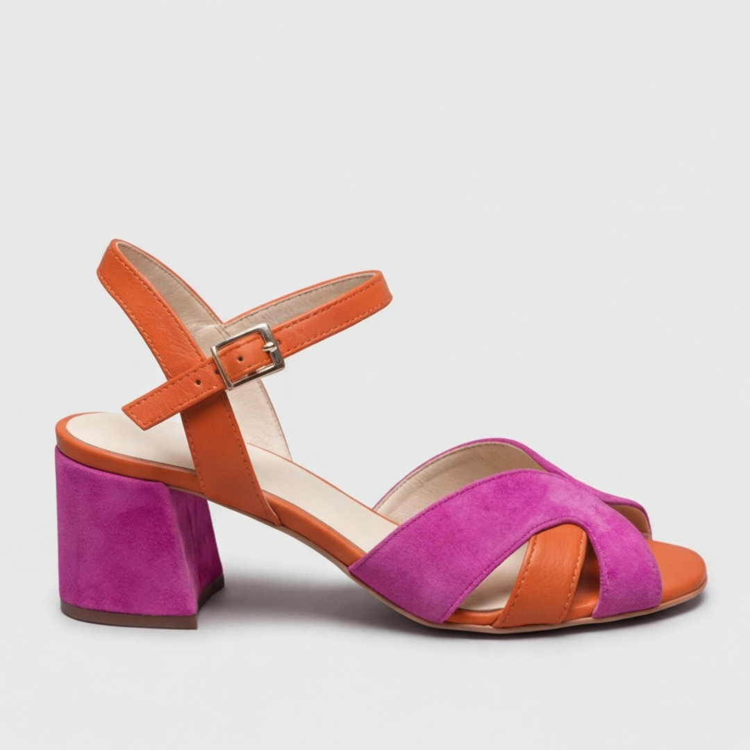 Women's pink colorblock chunky cushioned heels