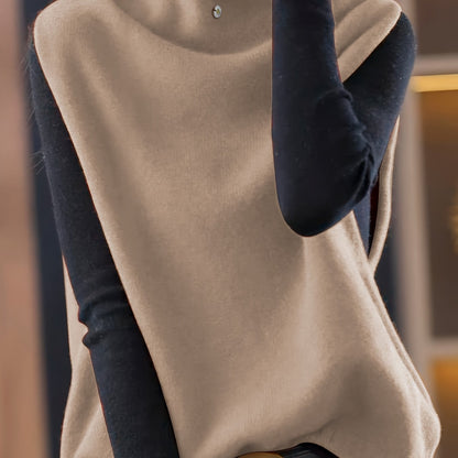 Kessoro women's refined high-neck sleeveless knit vest in elegant neutral colourways