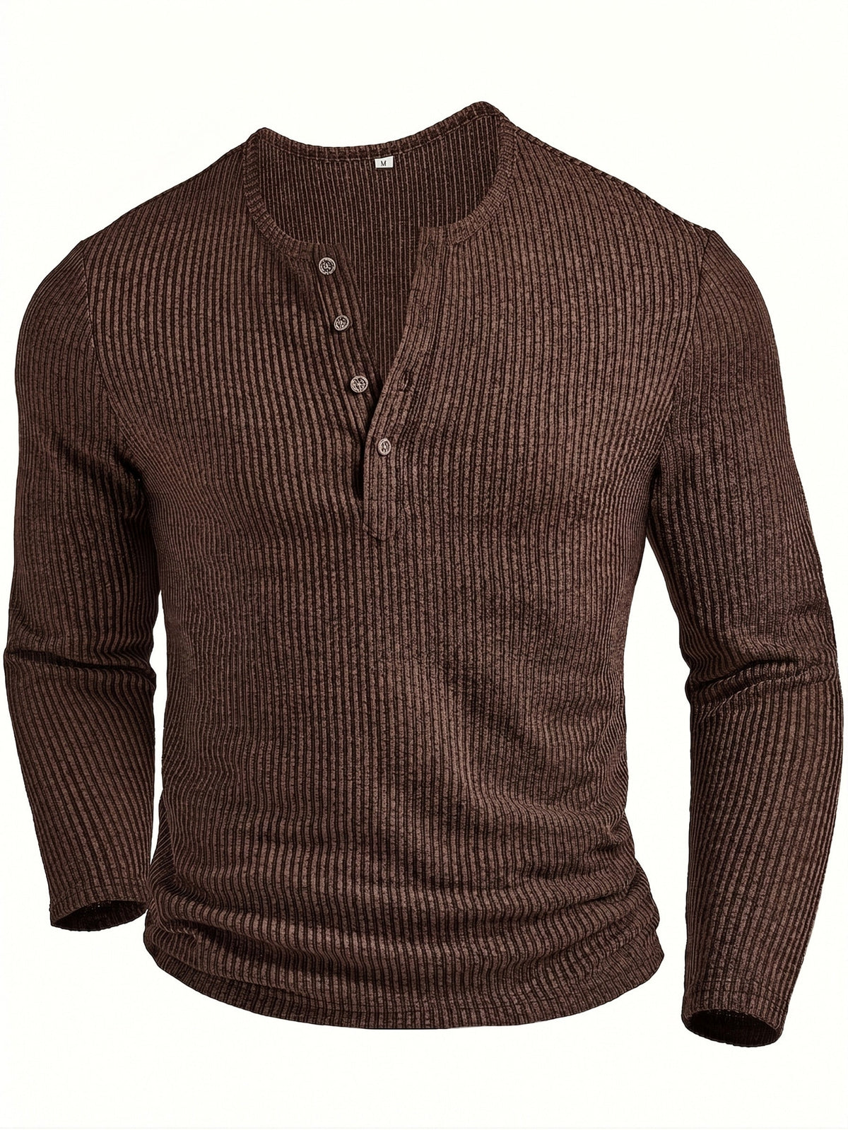 Kessoro men's ribbed textured long-sleeve henley shirt in dark grey, dark brown, army green and white