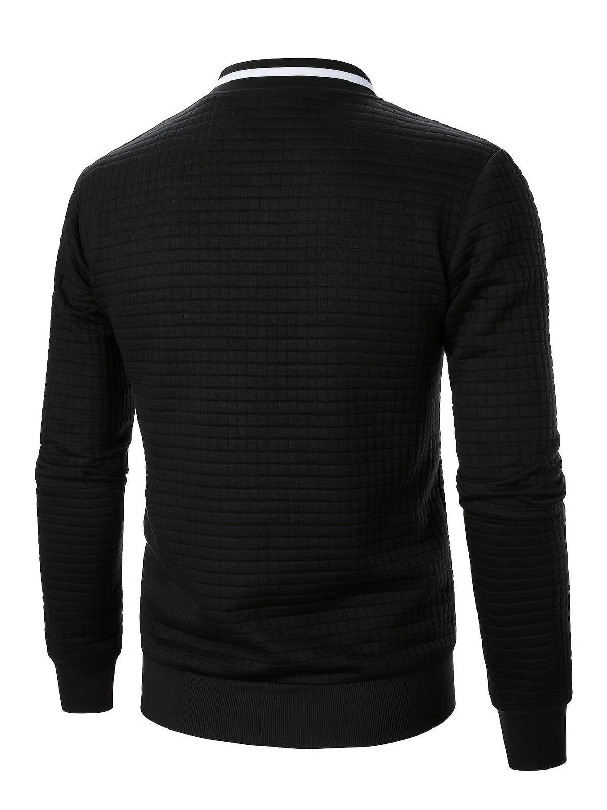 Men's textured stand-collar zip-up bomber jacket in khaki, black, dark gray, military green, navy and burgundy, full-length view