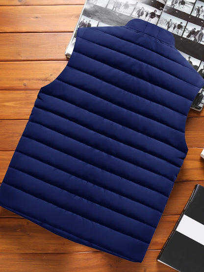Kessoro Men's Quilted Stand-Collar Puffer Vest in military green and royal blue - men's apparel, view 12 of 19