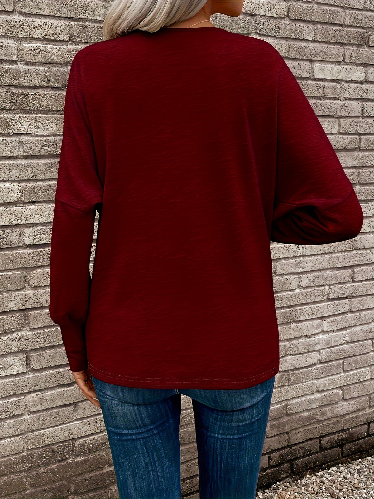 Kessoro women's relaxed drape long sleeve top in blue, burgundy, graphite, black, navy and light grey - view 4 of 17