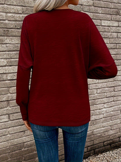 Kessoro women's relaxed drape long sleeve top in blue, burgundy, graphite, black, navy and light grey - view 4 of 17