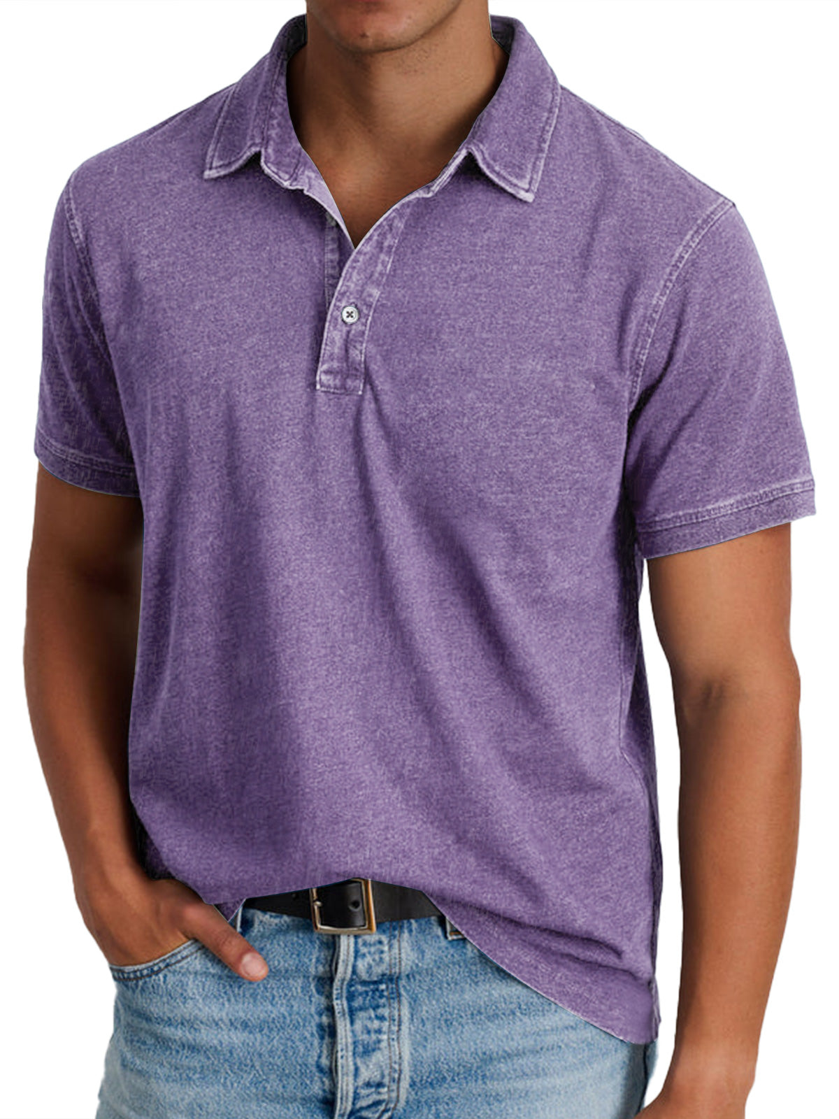 Men's heritage collar short sleeve polo shirt in a ten-colour range, shown for menswear styling