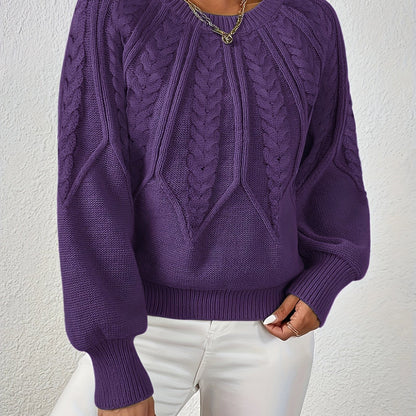 Kessoro women's cable-knit round-neck sweater in neutral and jewel-tone colourways, women's knitwear — view 22 of 23