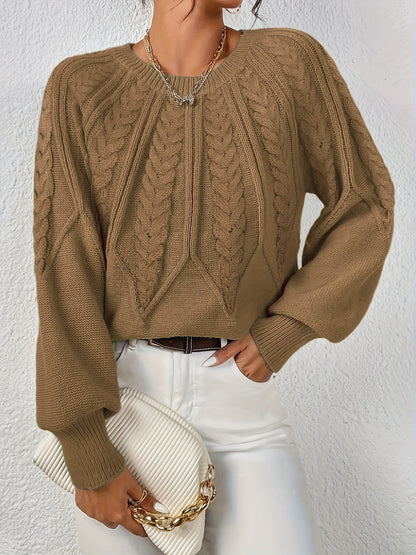 Kessoro women's cable-knit round-neck sweater in neutral and jewel-tone colourways, women's knitwear — view 10 of 23