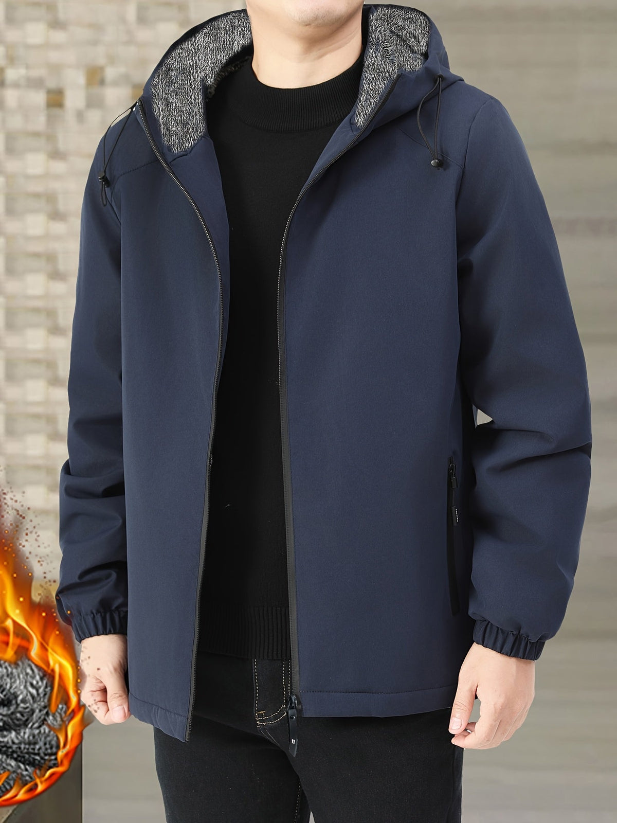 Kessoro men's fleece-lined full-zip hooded jacket in black and navy