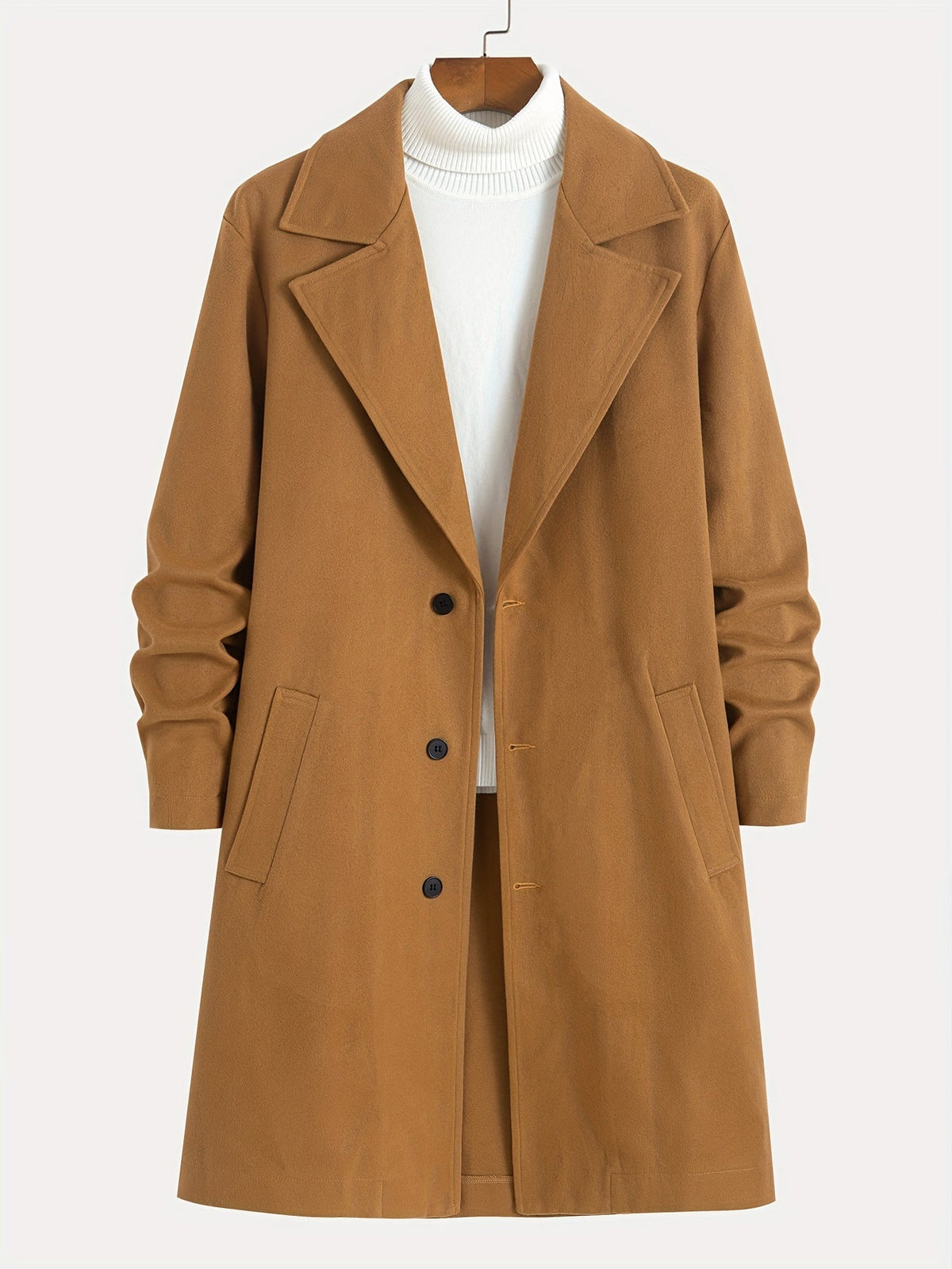 Kessoro men's tailored longline overcoat in brown or navy, view 2 of 13
