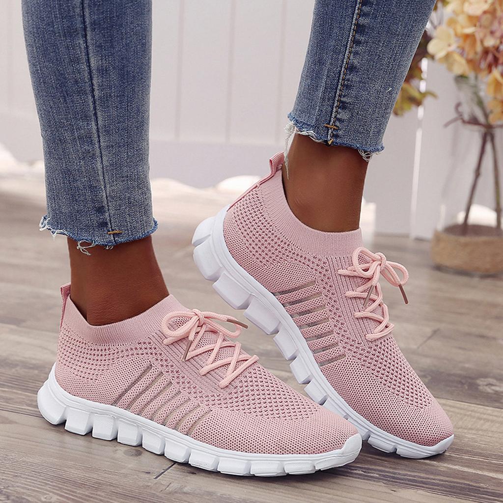 Kessoro Women's Lightweight Cushioned Everyday Sneakers in turquoise, pink, red and other colourways — styled on model