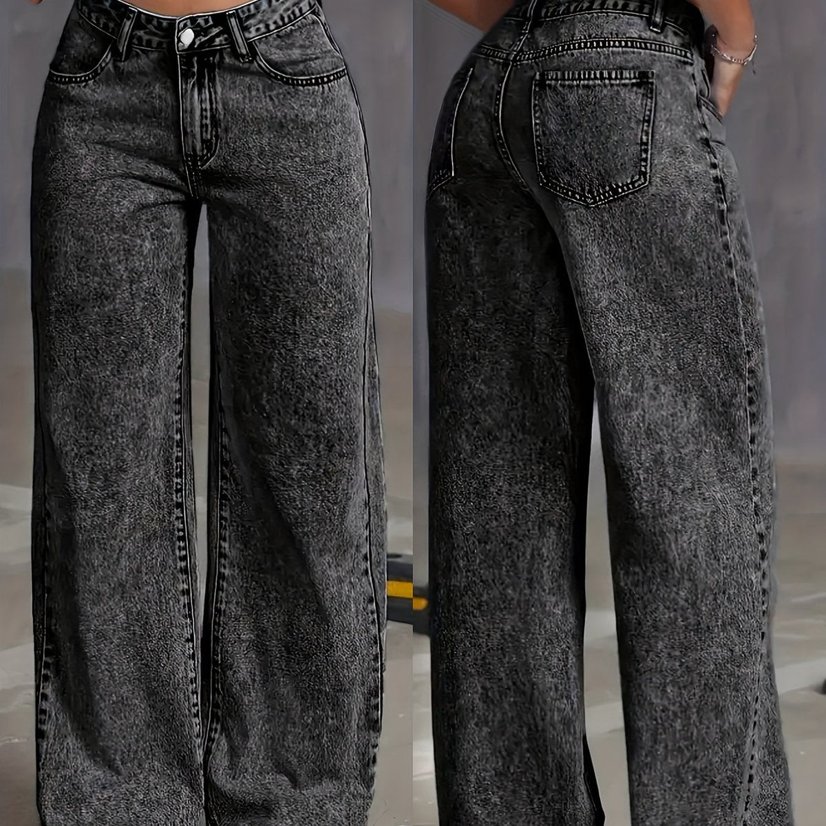 Kessoro women's high-waisted wide-leg jeans in a classic blue denim colourway