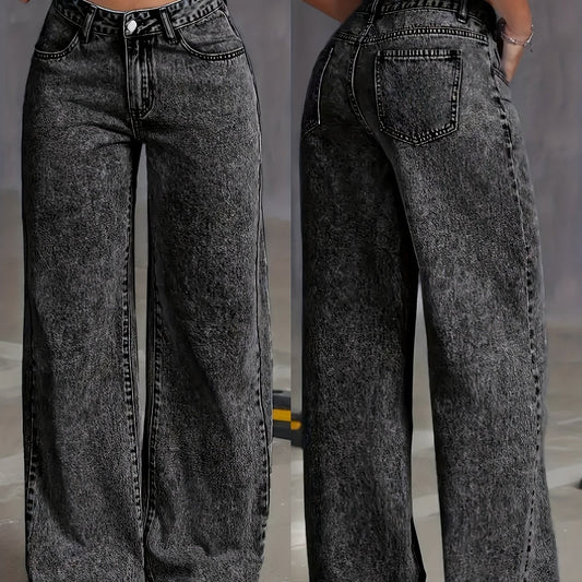 Kessoro women's high-waisted wide-leg jeans in a classic blue denim colourway