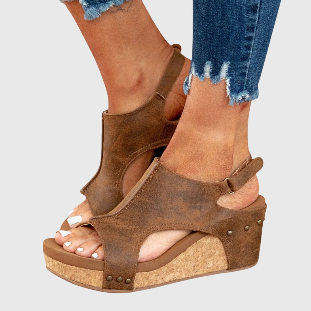 Kessoro women's open toe adjustable orthopedic wedge sandals in beige, black and brown