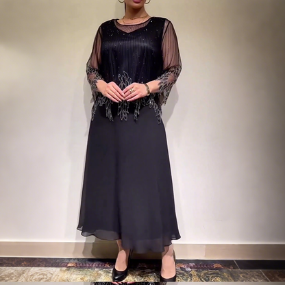 Kessoro women's casual flowing midi dress in black and blue
