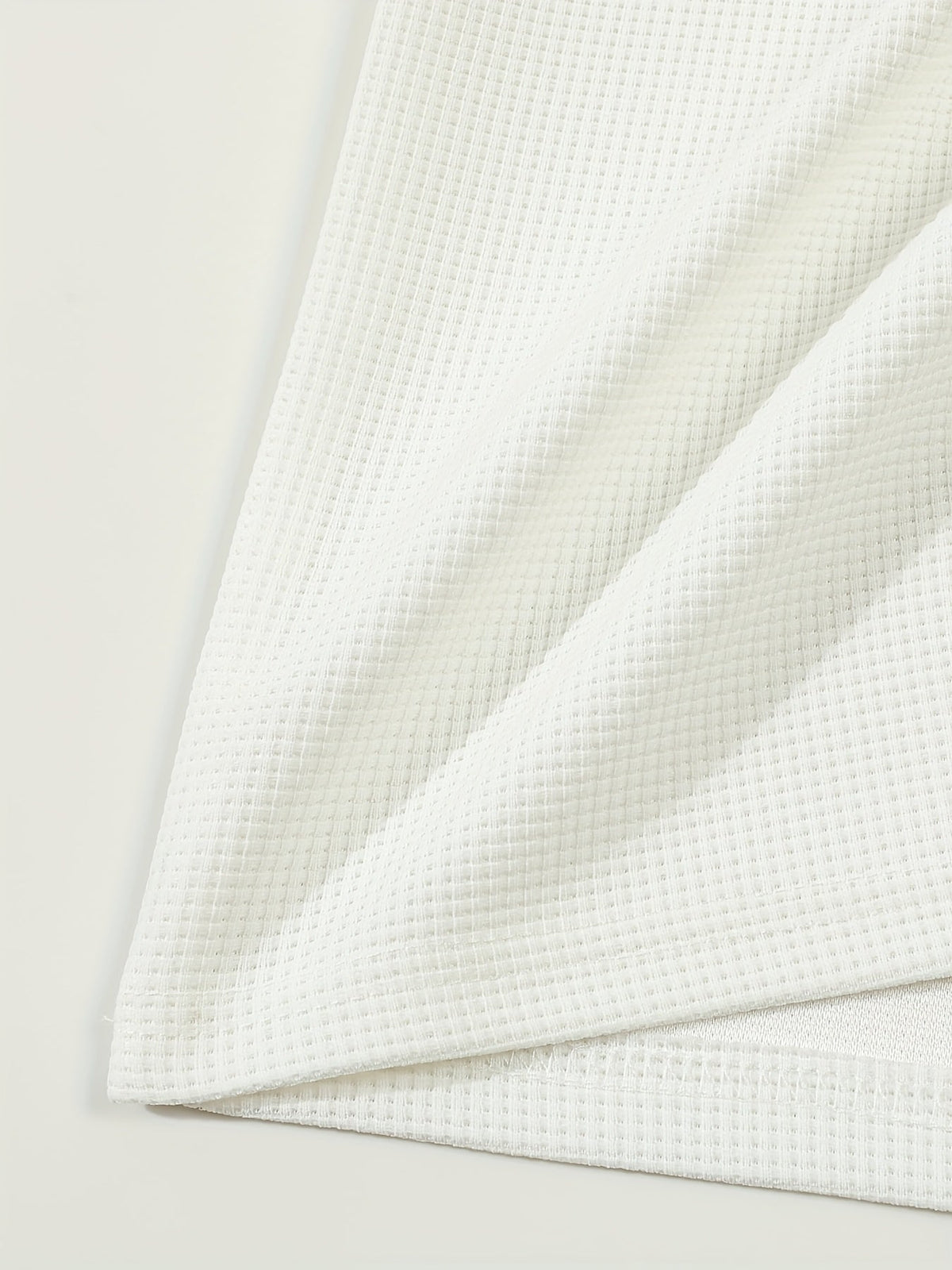 Men's textured long sleeve henley shirt in khaki, white, black, grey and burgundy, colour option 1 close-up view