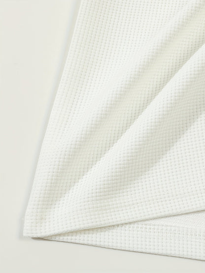 Men's textured long sleeve henley shirt in khaki, white, black, grey and burgundy, colour option 1 close-up view