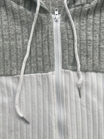 Kessoro women's textured colour-block hooded jacket in sky blue, green and black - product view 12