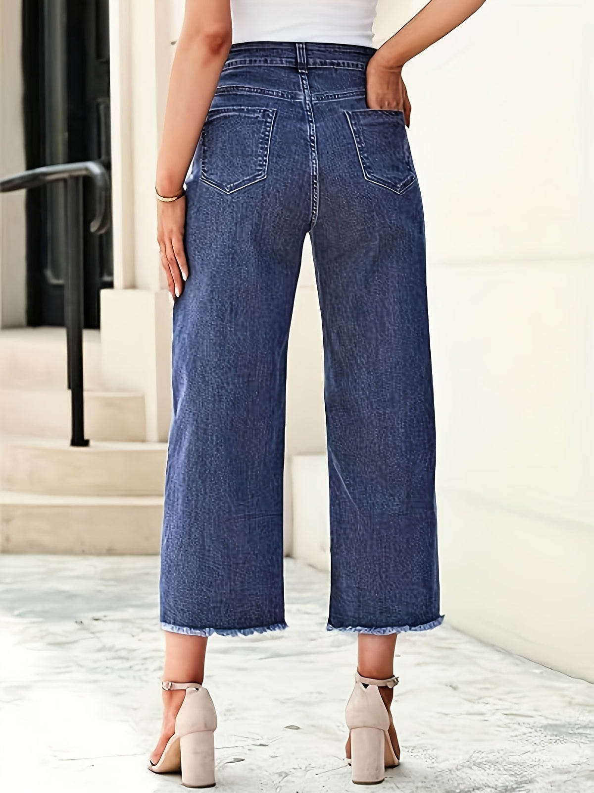 Kessoro women's high-waist cropped straight-leg jeans in royal blue and black - product view 2