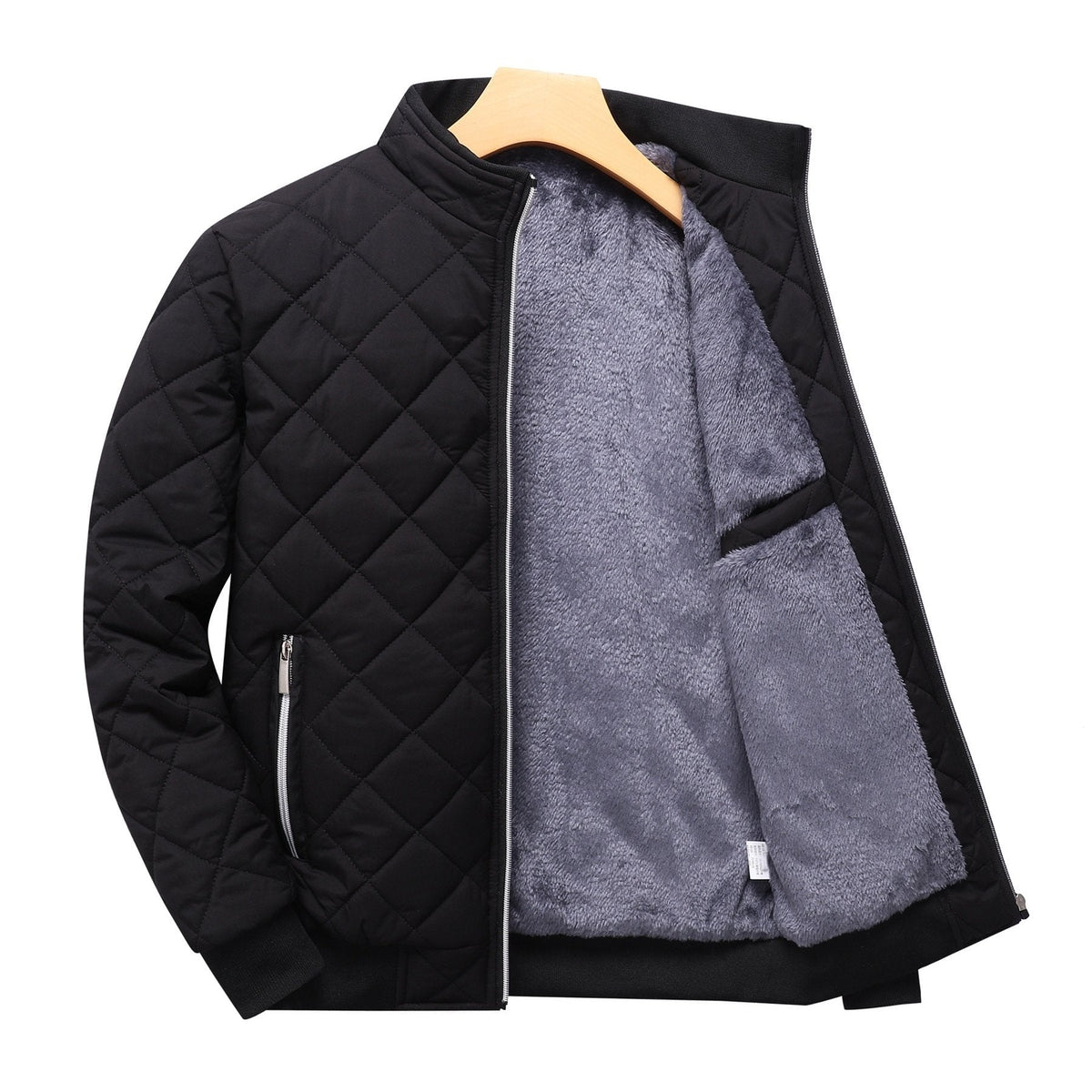 Kessoro unisex quilted bomber jacket in black with a full-length zip