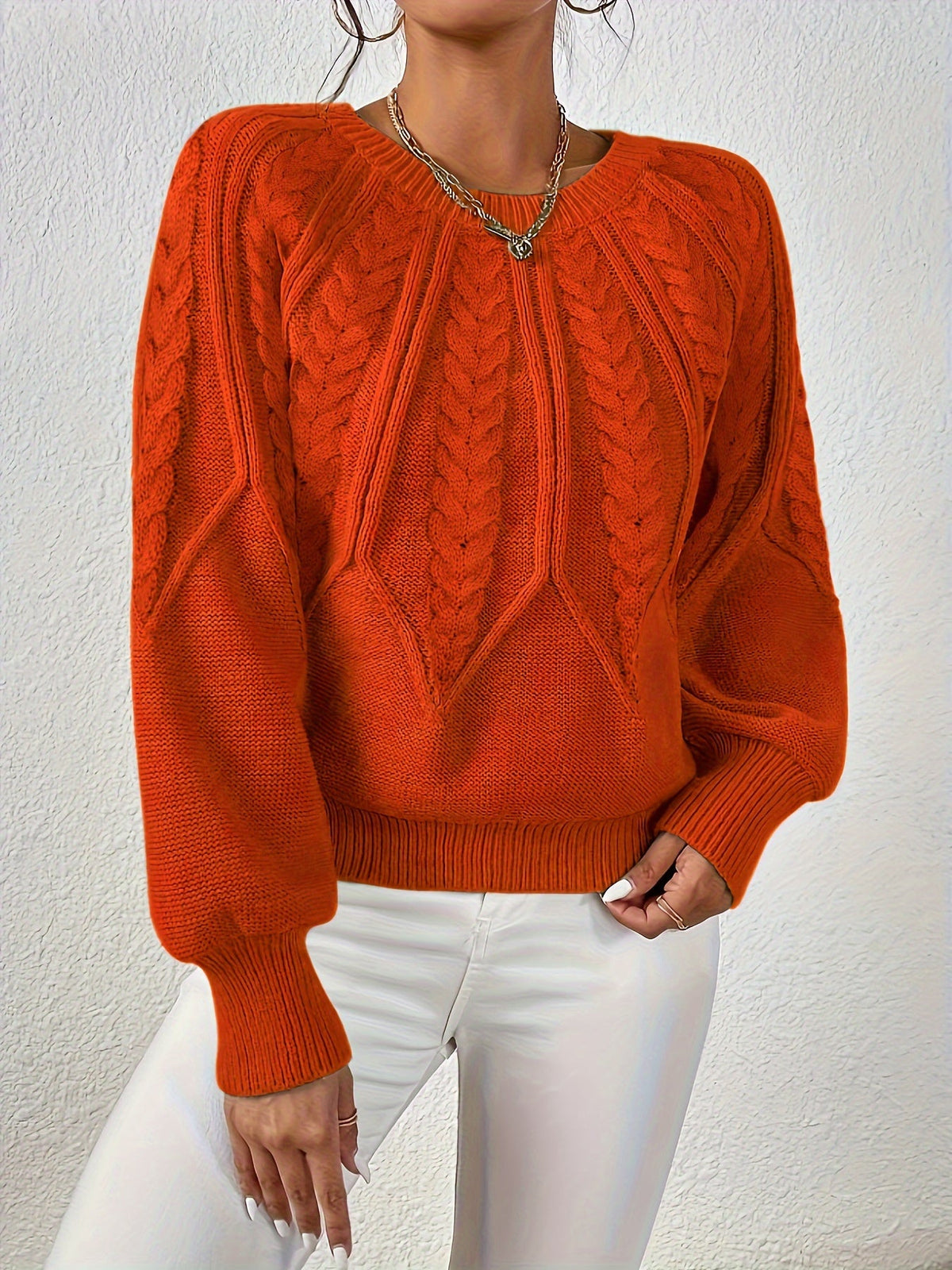 Kessoro women's cable-knit round-neck sweater in neutral and jewel-tone colourways, women's knitwear — view 4 of 23