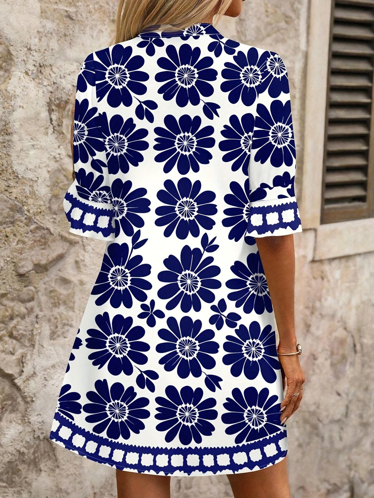 Kessoro women's floral print ruffle sleeve mini dress in blue