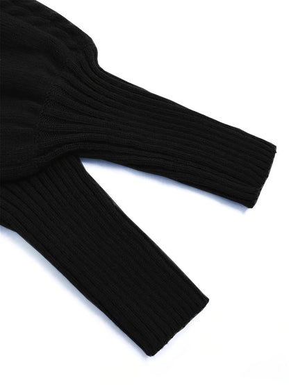 Kessoro women's textured cable-knit half-collar sweater in navy, black, dark grey, khaki and green