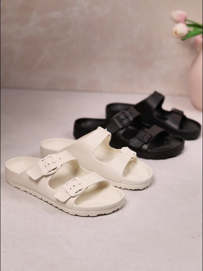 Kessoro unisex double-buckle cushioned comfort sandals in white and black