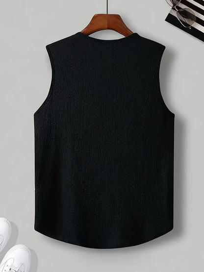 Kessoro men's relaxed notch-neck sleeveless tank top in apricot, black and white