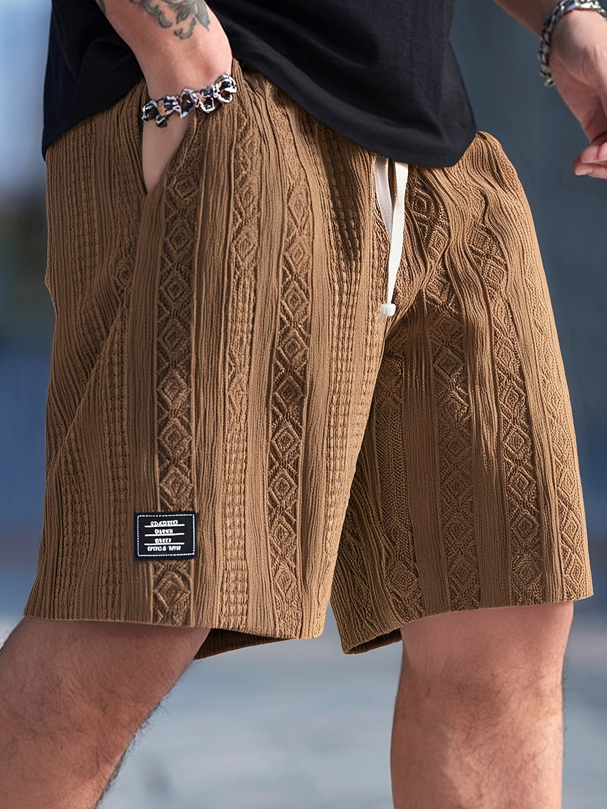 Kessoro men's textured drawstring waist casual shorts in brown, white, black, grey and blue