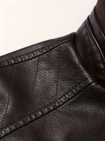 Kessoro men's classic stand-collar moto jacket in coffee brown - product view 6