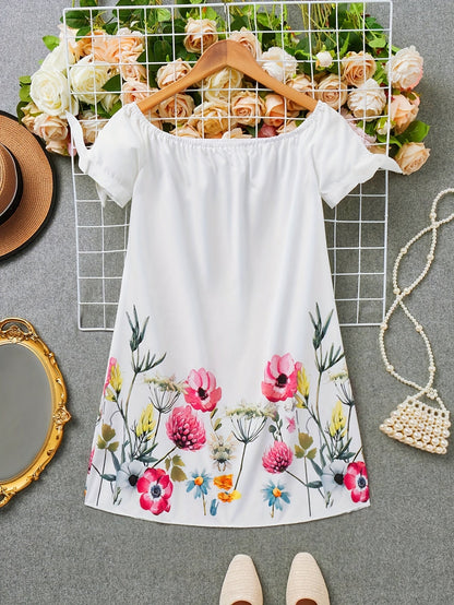 Kessoro women's floral off-shoulder bow-sleeve dress shown in white, black and pink colourways on a female model