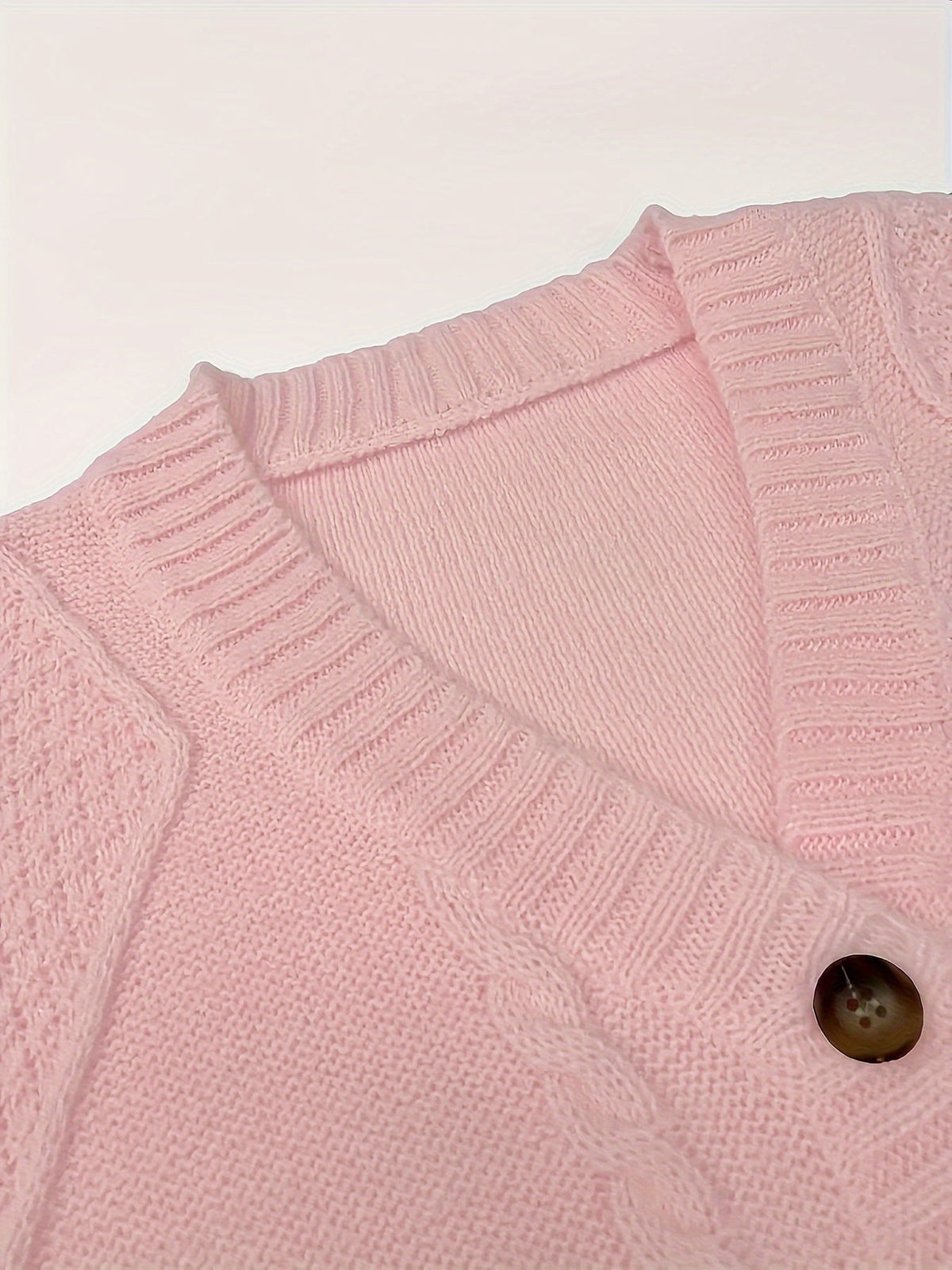 Kessoro women's cozy cable-knit button-front cardigan in pink and apricot