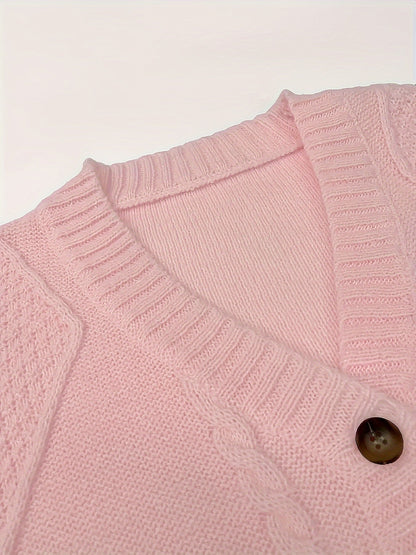 Kessoro women's cozy cable-knit button-front cardigan in pink and apricot