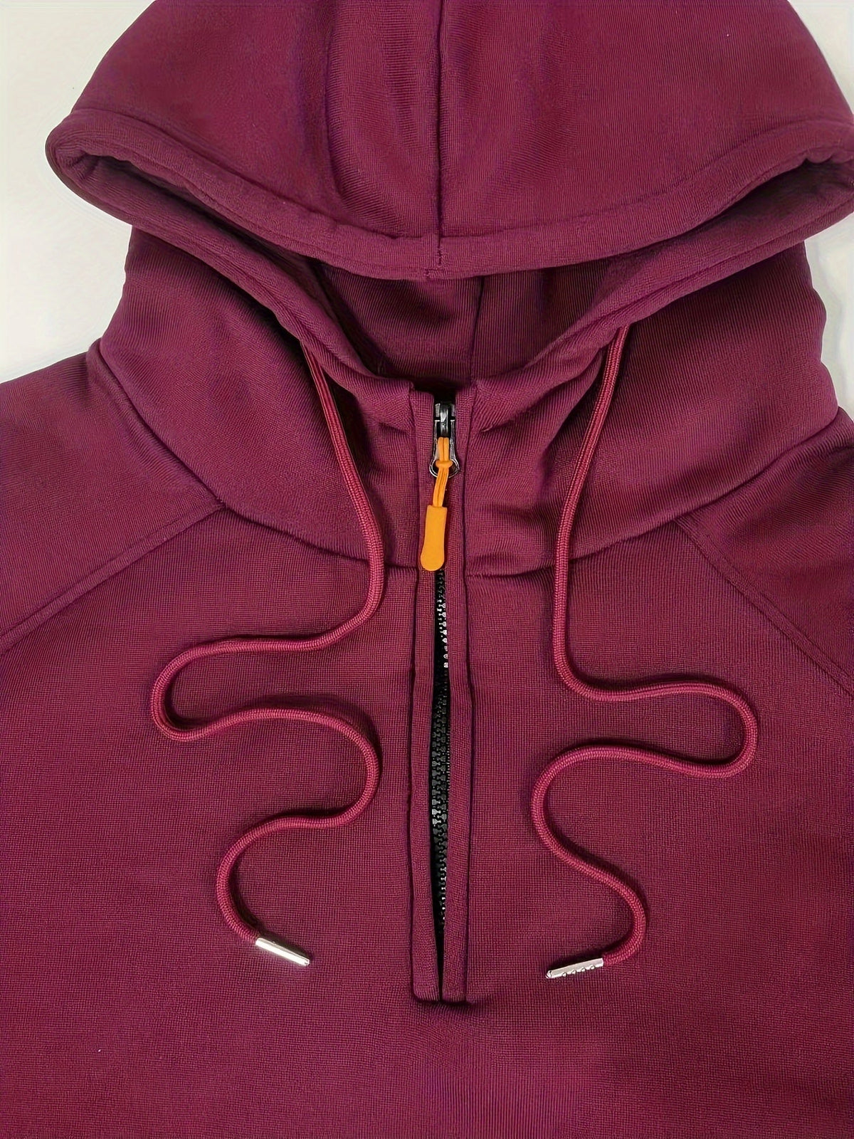 Men's utility quarter-zip hoodie in black, navy, khaki and burgundy with pocket detail, colour option 3 side view