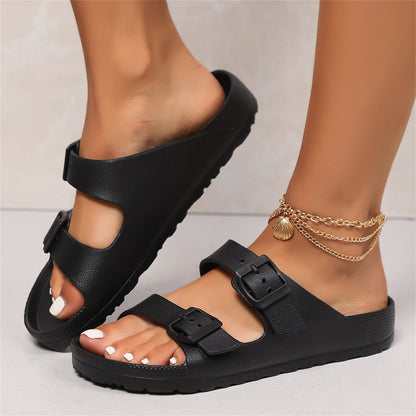 Kessoro unisex double-buckle cushioned comfort sandals in white and black