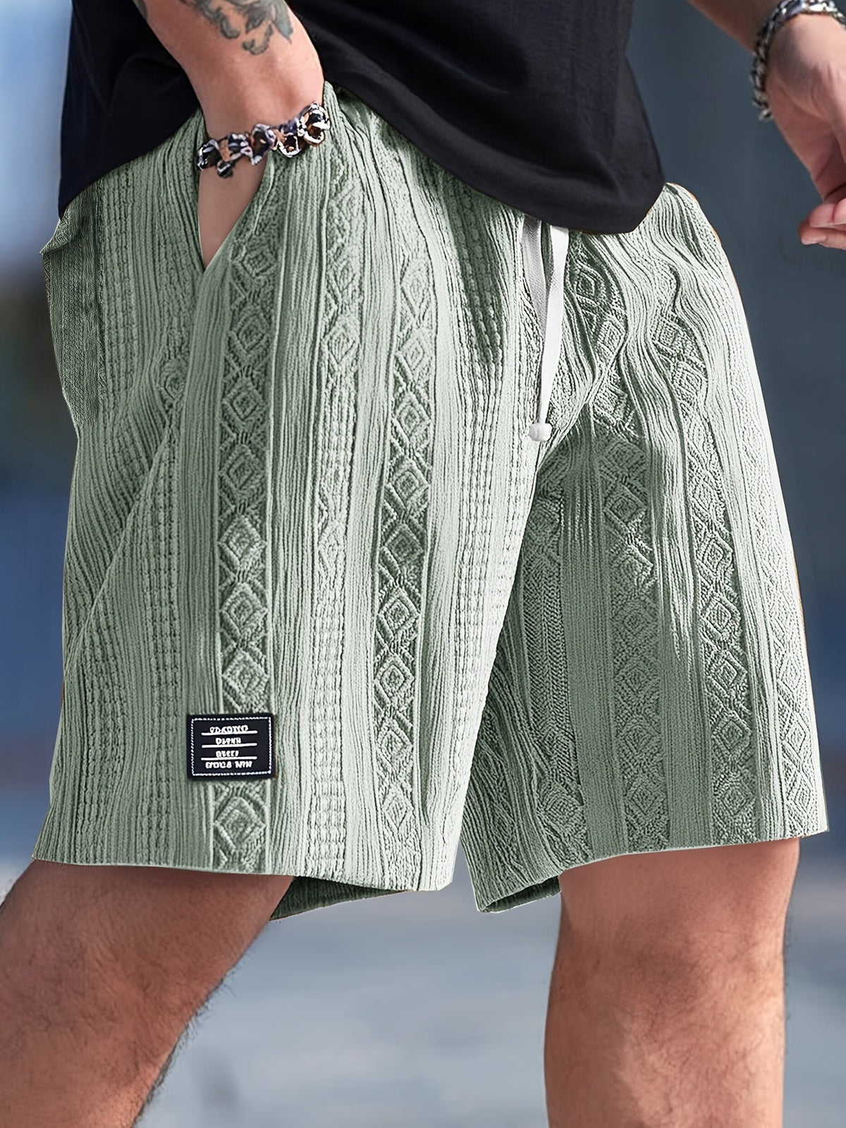Kessoro men's textured drawstring waist casual shorts in brown, white, black, grey and blue