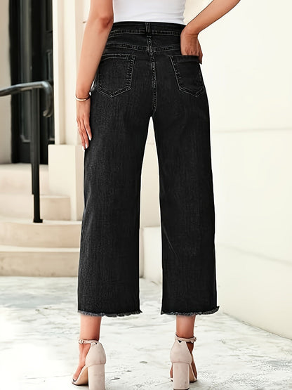 Kessoro women's high-waist cropped straight-leg jeans in royal blue and black - product view 9