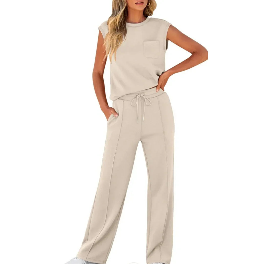 Women's soft summer lounge set in black, brown, rose red, ocean blue, pink and neutrals