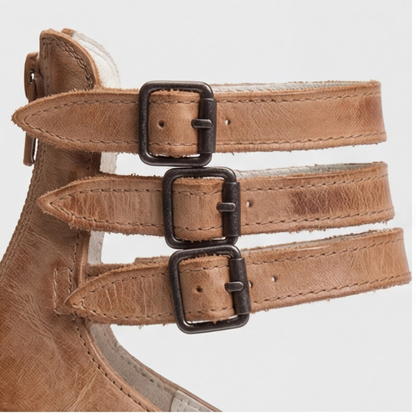 Women's light brown retro ankle-strap heels