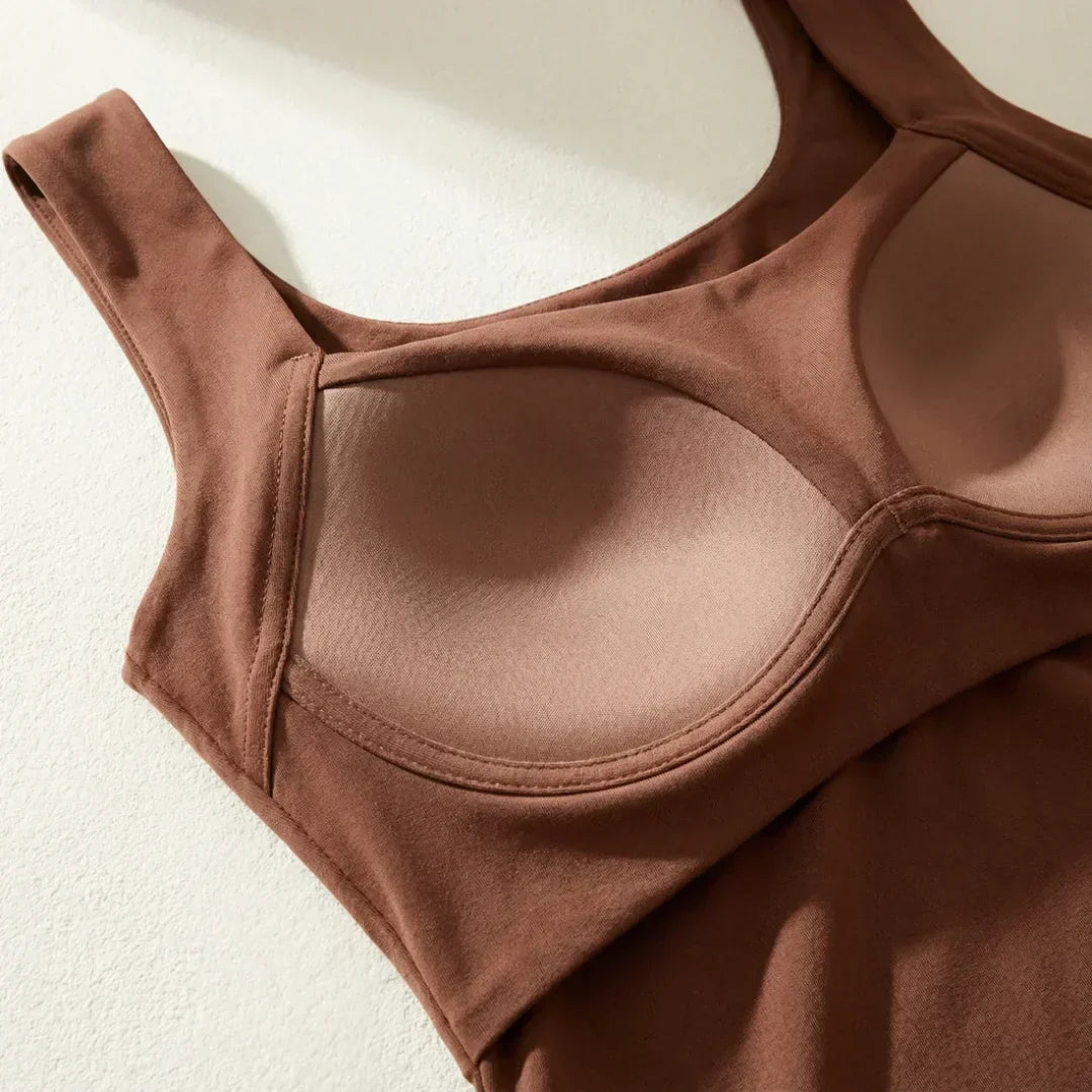 Kessoro women's built-in bra ribbed tank top in black, beige, coffee, green and burgundy