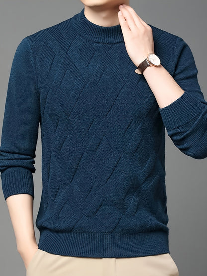 Kessoro men's textured mock-neck knit sweater in deep blue-grey winter tones