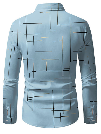 Men's line-print regular fit button-up shirt in navy, malachite green, orange yellow and pink, view 10