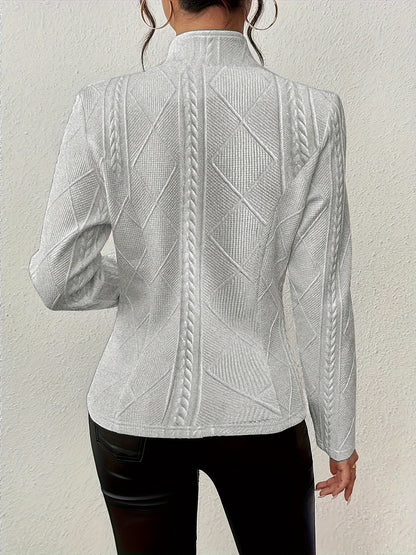 Women's waist-defining textured blazer in white, black, grey and pink tones, colour option 2 side view